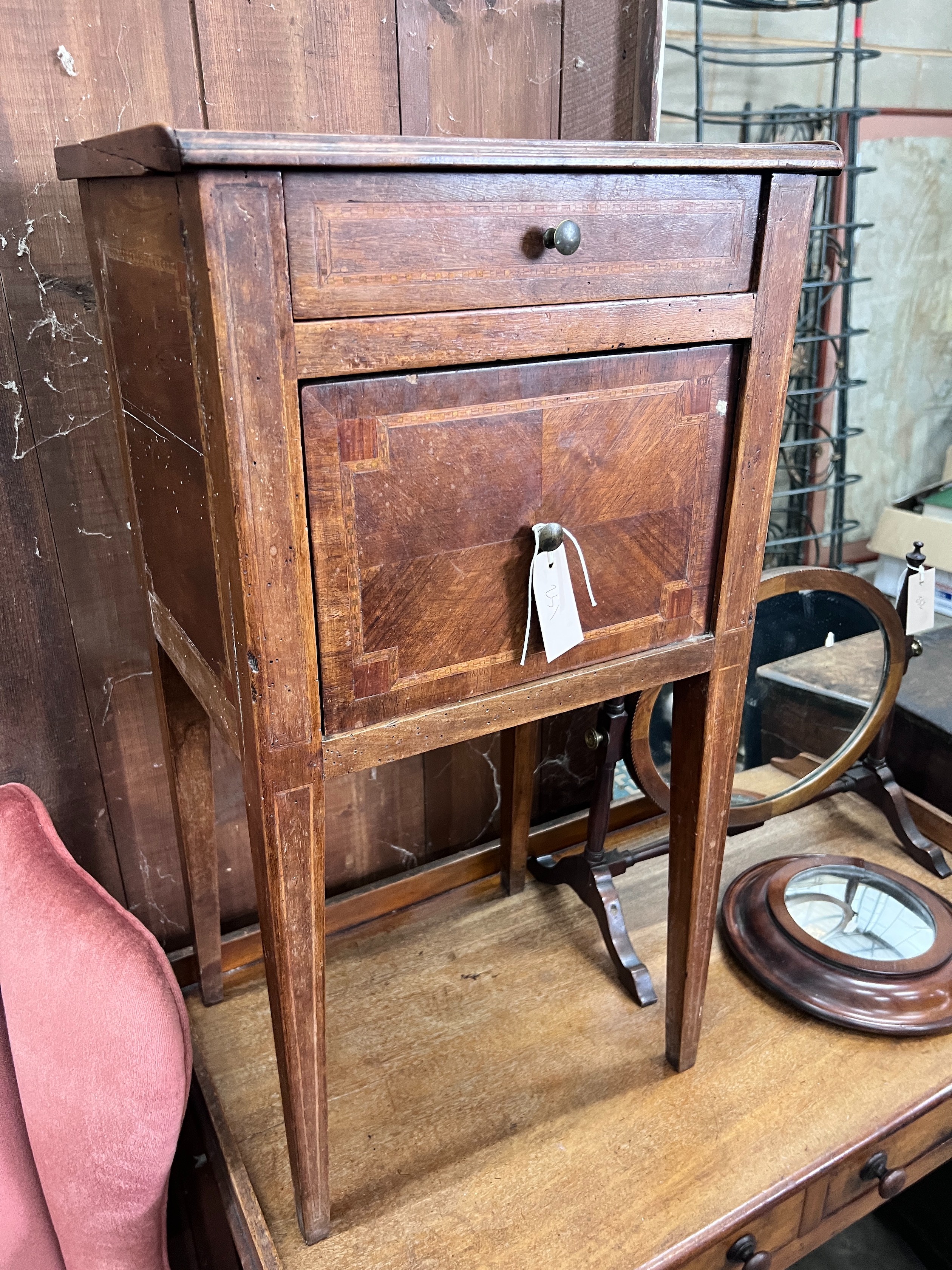 A 19th century Italian walnut bedside cabinet, width 40cm *Please note the sale commences at 9am.